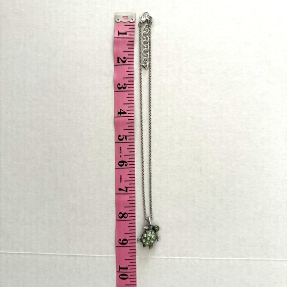 RARE Brighton Turtle Pendant Necklace Green Crystals Silver Plated Chain Adjust. - Picture 6 of 11